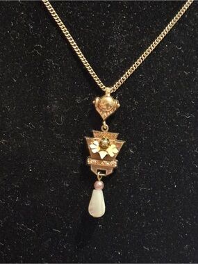 Unique Vintage 12k Gold Filled Pendant Necklace with Mother-of-Pearl Drop,France